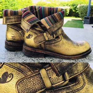 FELMINI Portugal Distressed LEATHER Combat FESTIVAL Fold-over GOLD BOOTS 6